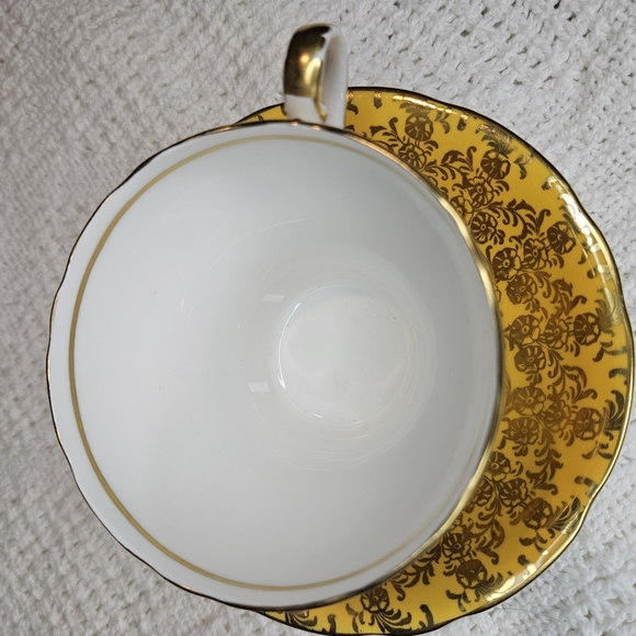 Aynsley England Bone China Cup and Saucer YELLOW GOLD White Gold RARE - Picture 6 of 16